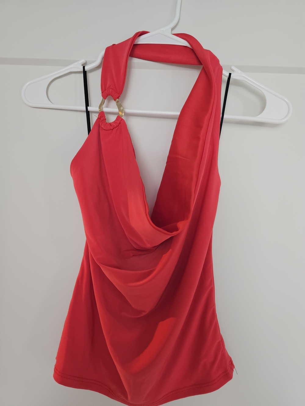 Red Halter Drape Neck Women's Top